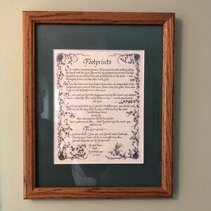 “Footprints Poem Framed Print  in Beautiful Calligraphy Wood Frame 15.5” x 12.5”